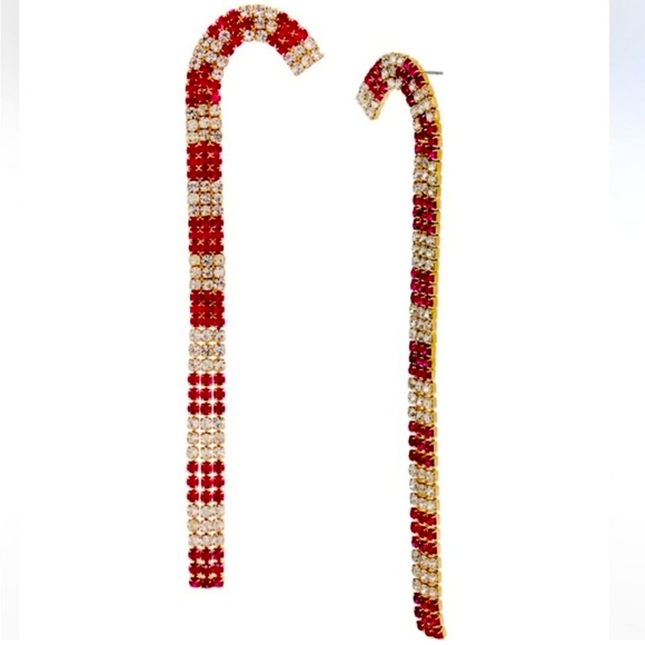 New Betsey Johnson BETSEYS HOLIDAY CANDY CANE LINEAR EARRINGS RED - Picture 4 of 11